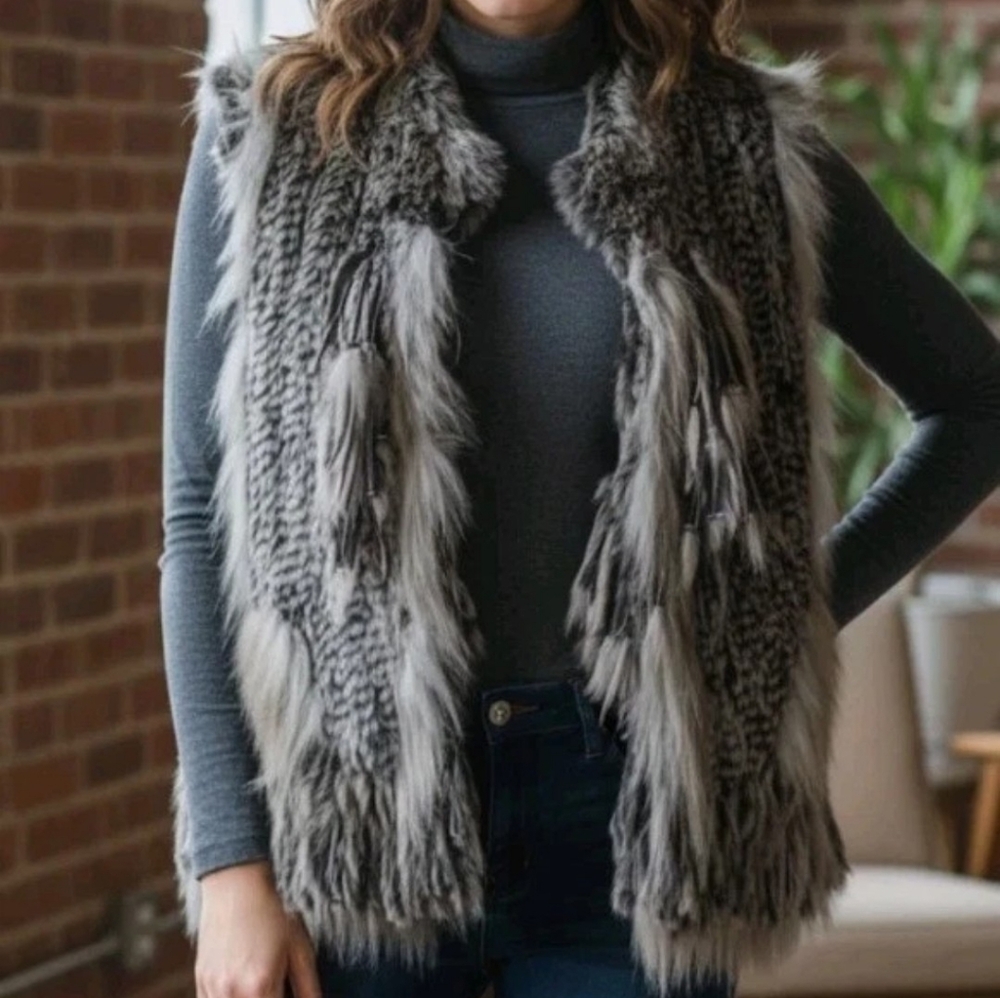 ADORE  Rabbit Racoon Fur Vest Size S.